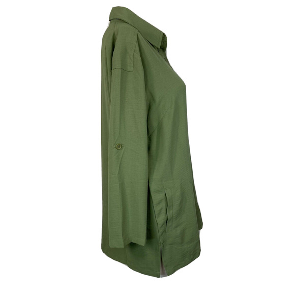 Linea By Louis Dell'Olio Shirt Womens Sz XS‎ Olive Knit Pocket Button Up Blouse - Picture 4 of 11